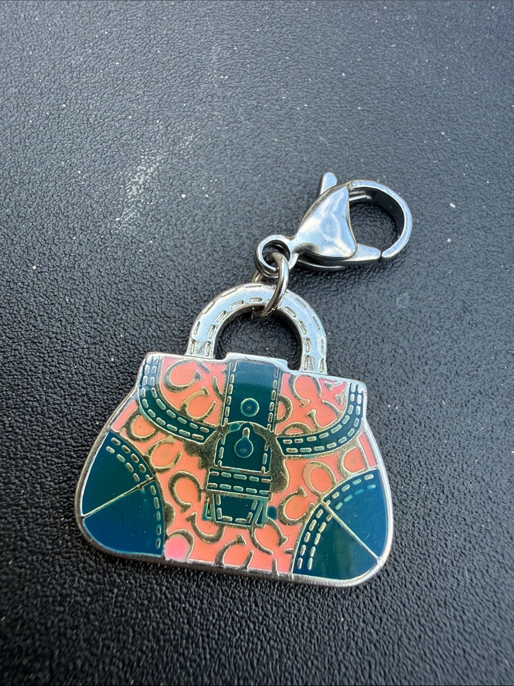 Coach Enamel Purse Charm Keychain - Coral & Teal